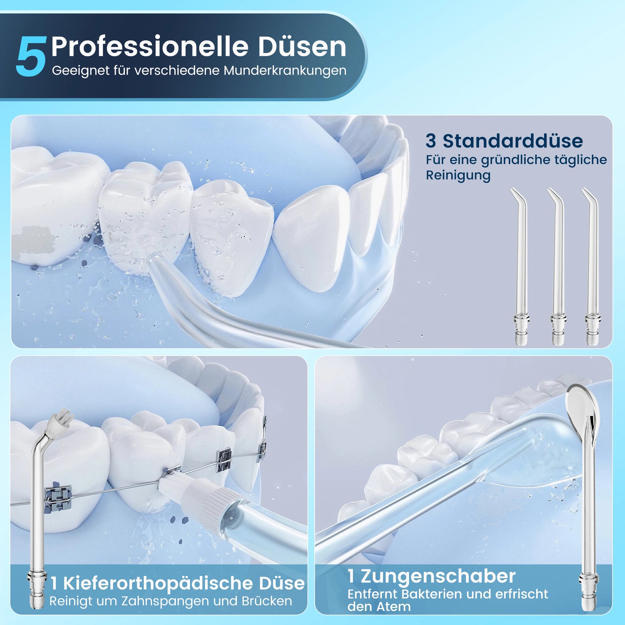 Sejoy Elektrische Wasserflosser Munddusche Wiederaufladbar Tragbar Dental 5 Modi Wassertank Zähne 300ML Wasserdichter Reiniger