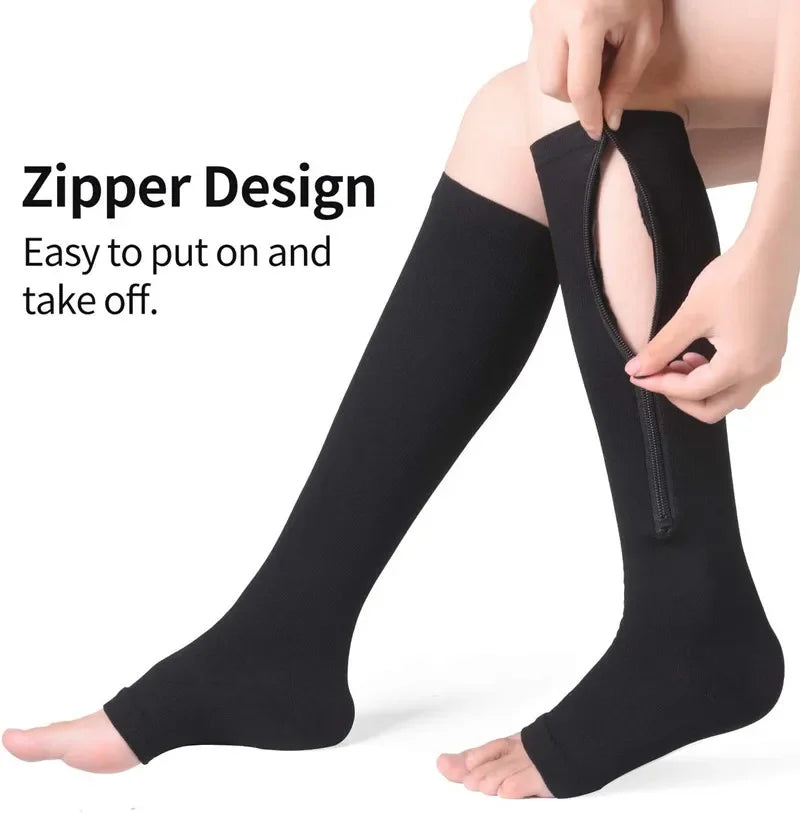 Zipper Compression Socks Men Women Knee Maternity High Socks Anti-Fatigue Stretchy Sox Outdoor Running Hiking Sports Socks