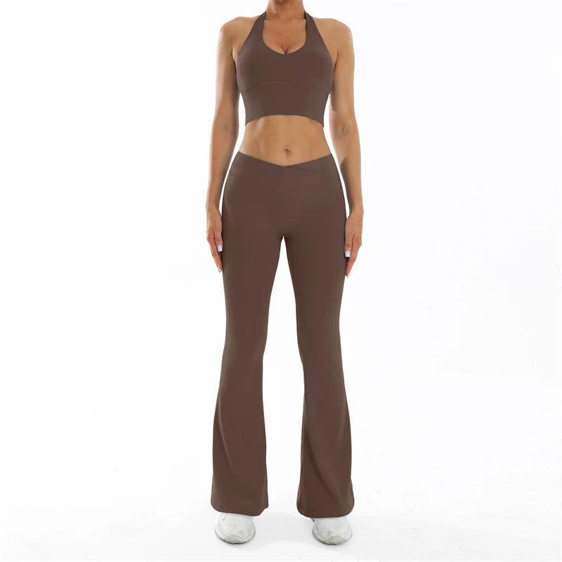 Scrunch-Sportanzug Damen Yoga-Set Gymnastik-Kleidung Sexy Sport-BHs und Schlaghosen-Sets Fitness-Outfits Damen Trainingskleidung