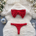 SINGREINY Weihnachten Erotische Dessous Anzüge Damen Trägerlos Eng Anliegend Kurze Nachtwäsche Mode Samt Schleife Sinnliche Unterwäsche Sets