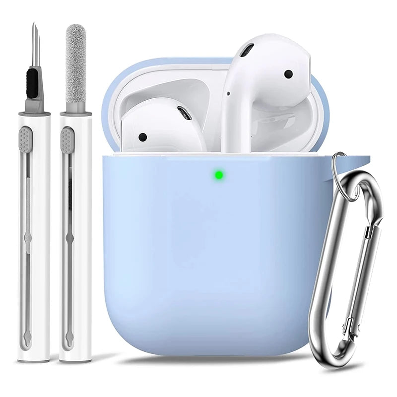 Silicone Cases With Hook For Airpods1/2 Protective Shockproof Wireless Earphone Cover For Airpod 2 1 Box Bags With Cleaner Kit