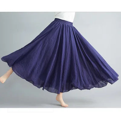 Neue 2020 Damen Leinen Baumwolle Lange Röcke Elastische Taille Plissierte Maxi Röcke Strand Boho Vintage Sommer Röcke Faldas Saia