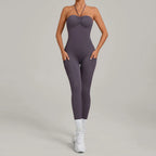 Damen Yoga Jumpsuits Sport Fitness Einteiler Schönheits-Rückengurt Tasche Hüfthebend Slim Fit Laufen Workout Training Bodysuit