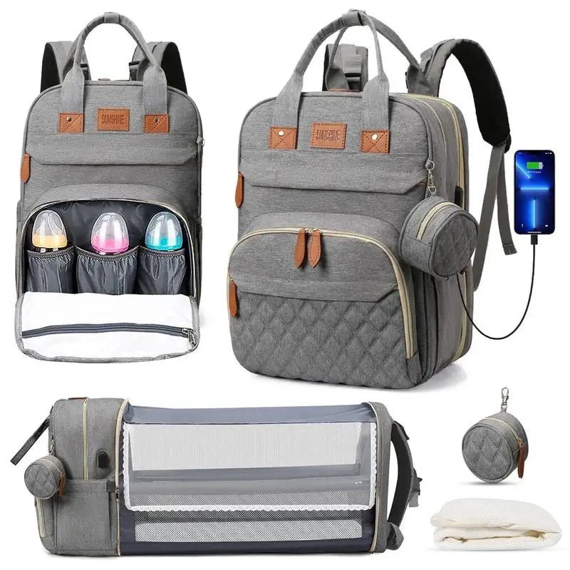 3-in-1-Wickeltaschen-Rucksack, faltbares Babybett, wasserdichte Reisetasche mit USB-Ladefunktion, Wickeltaschen-Rucksack mit Wickelbett, 3 Typen