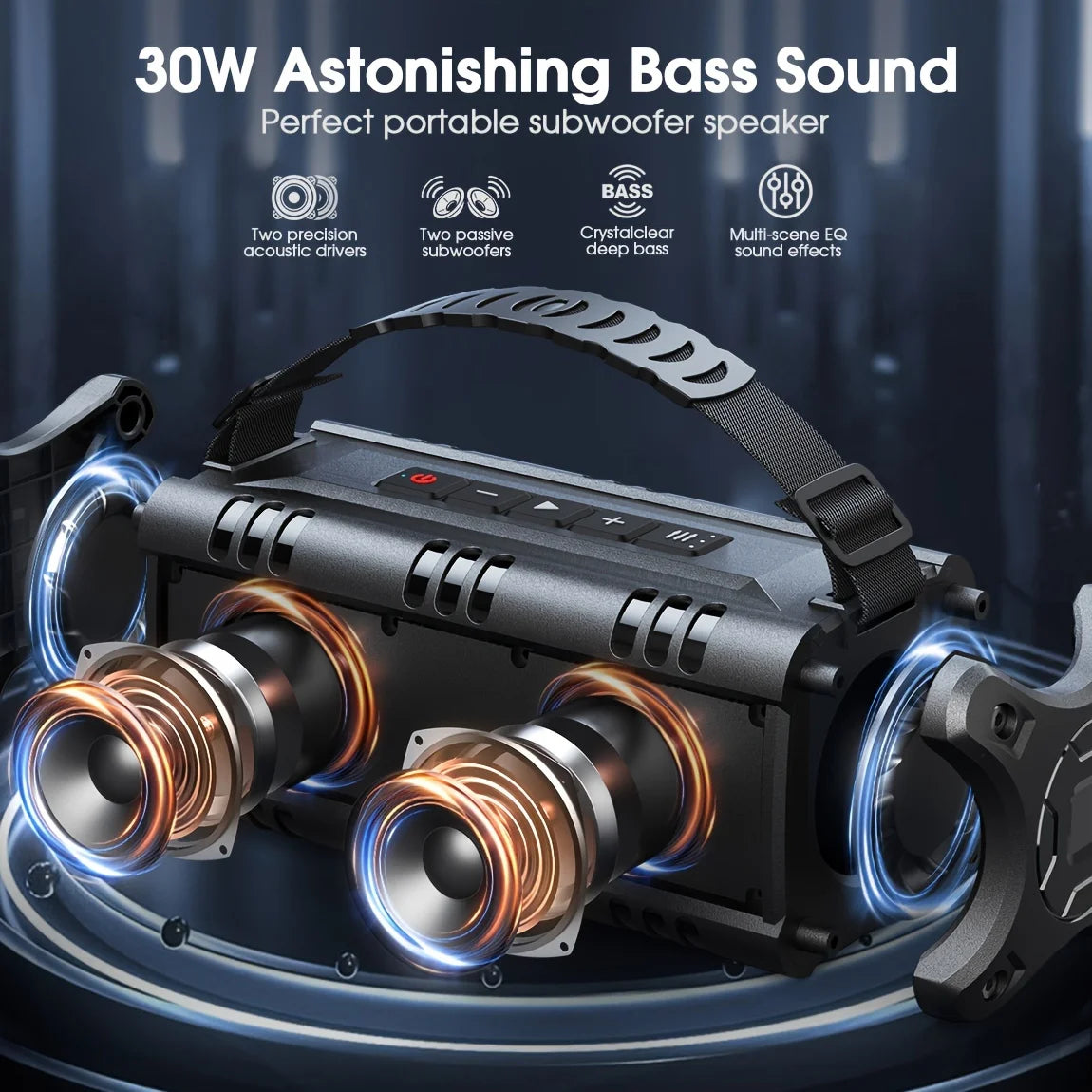 W-KING Bluetooth Lautsprecher, 30W Tragbarer Drahtloser Lautsprecher, IPX6 Wasserdichter Outdoor Lautsprecher, 24 Std. Wiedergabezeit, EQ, AUX, TF Karte