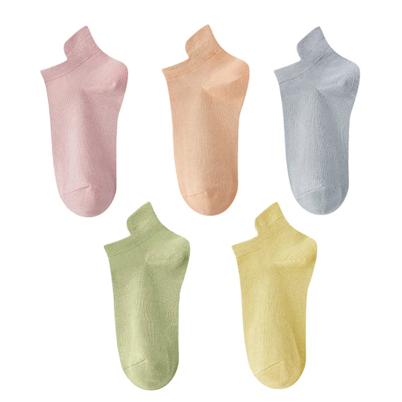 10 Stück=5 Paar Damen Socken Casual Atmungsaktiv Hohe Qualität Knöchelsocken Sommer Low Cut Baumwolle Dünne Kurze Elastische Socken calcetines