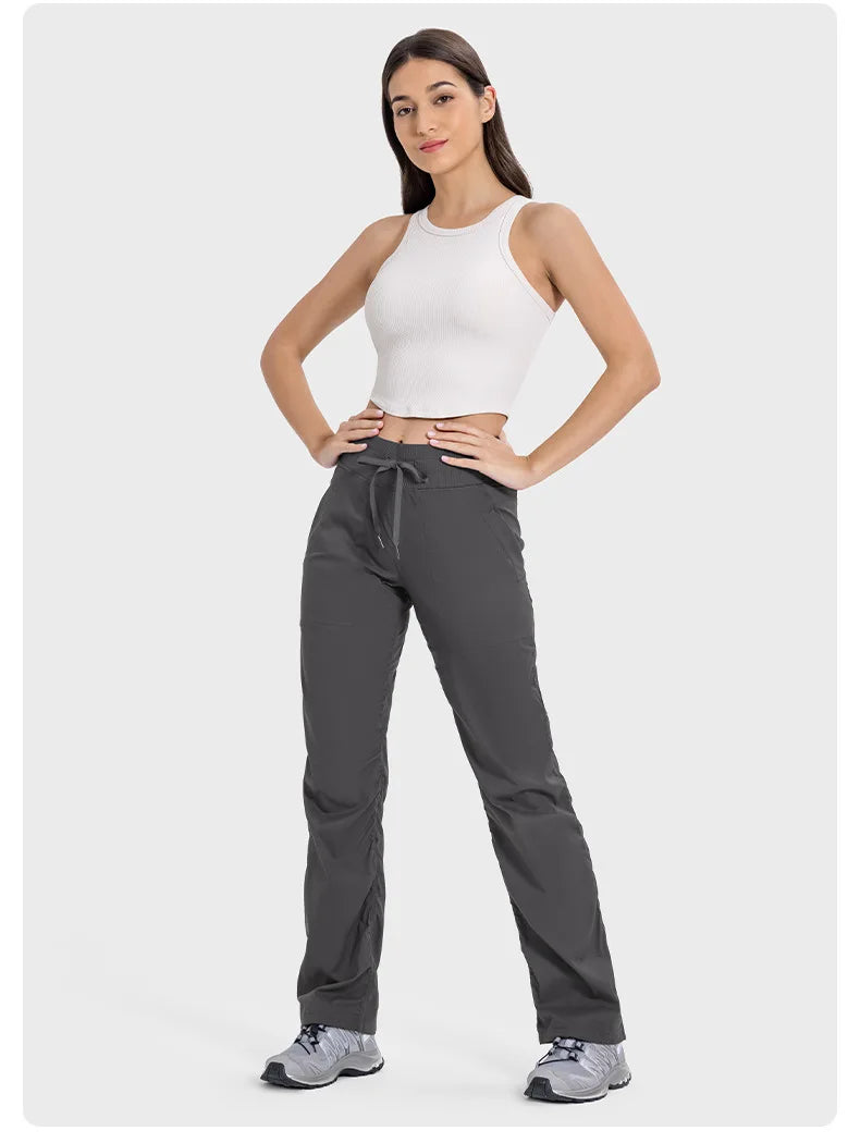 Women Quick Drying Sports Pants Lightweight Breathable Running Fitness High Waisted Loose Wide Leg Casual Yoga Pants 2024 Autumn