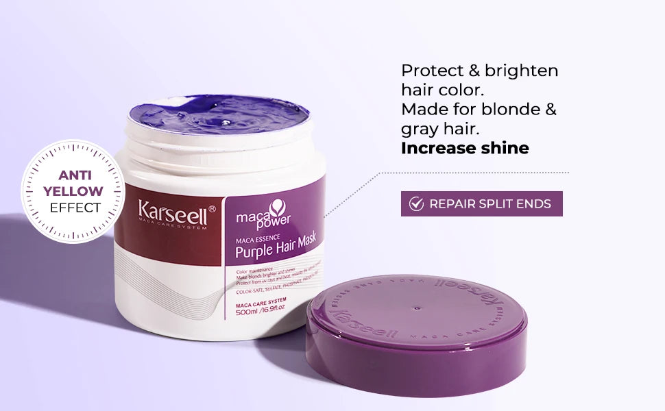 Karseell Lila Haarmaske 100ml/500ml Professionell neutralisiert Gelbstich für blondes, silbernes, graues und gesträhntes Haar
