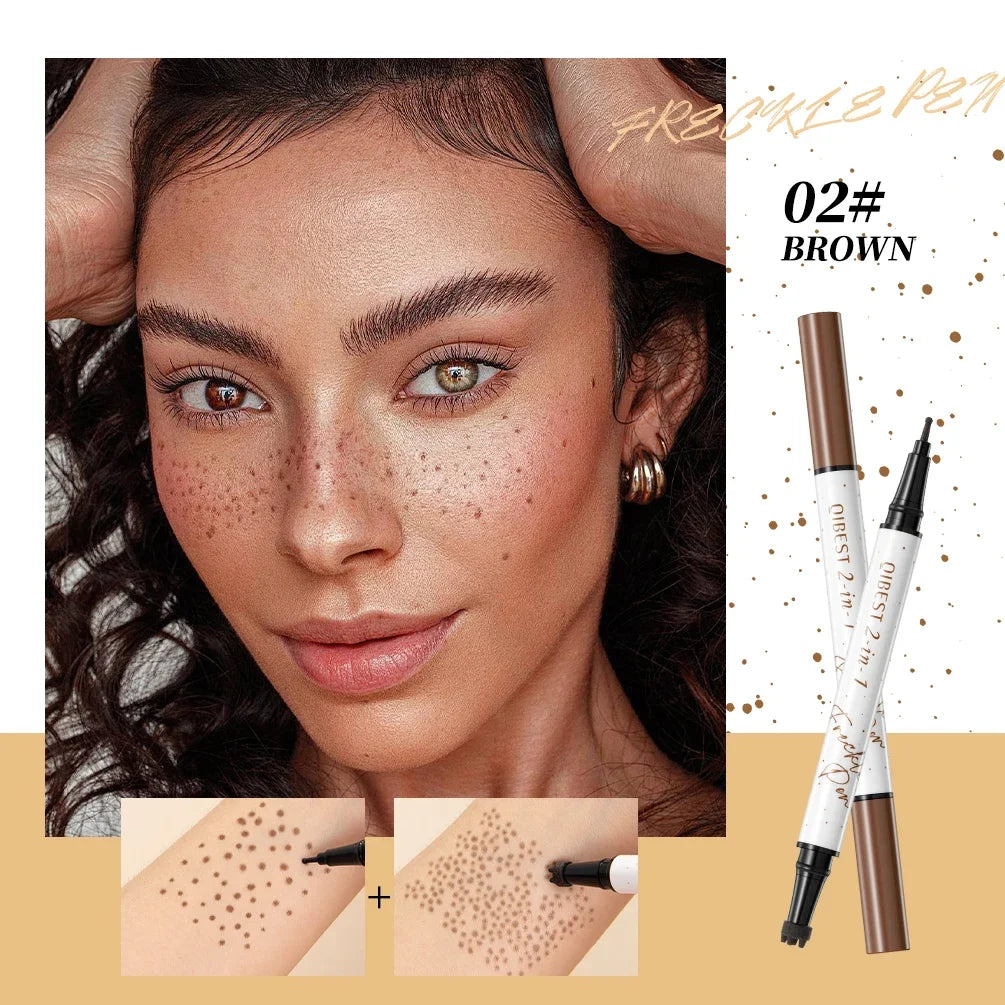Qibest 2-In-1 Freckle Pen with Gourd-Shaped Head, Natural and Realistic, Sweat-Proof, Double-Ended Stamp Dot Pen Cosmetic Stick