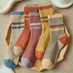 5 Paar gestreifte Socken für Damen, bequem, weich, mittellang, Winter, Harajuku, lustige Freizeitsocken, Damenstrümpfe, Strumpfwaren