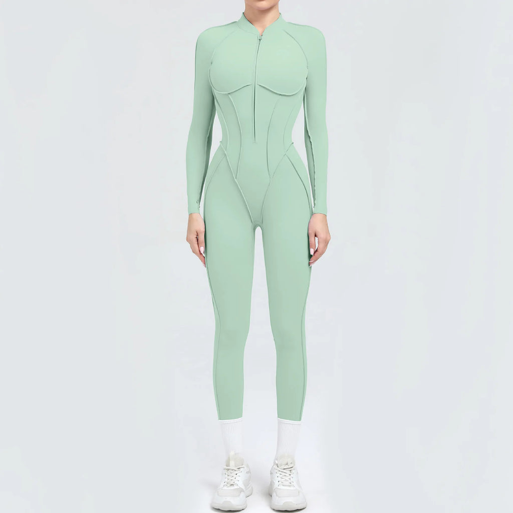 Damen-Trainingsanzug Fitness-Workout Sportkleidung Outfit Reißverschluss-Jumpsuit Yoga Fitness Overall Set Offene Rücken Bodysuits Anzug für Damen
