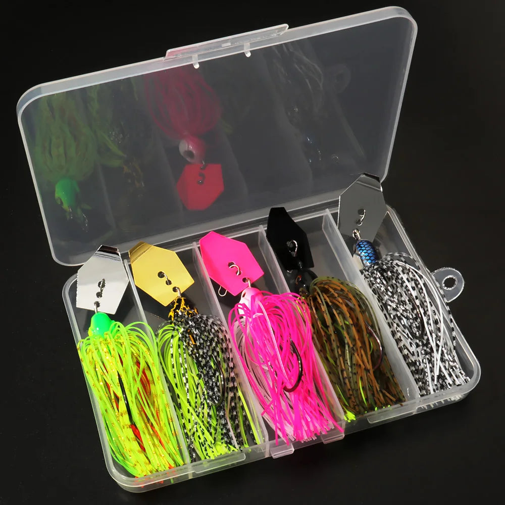 Spinner Bait 7g/9g/12g/14g/21g Angelköder Kit Set Pesca Chatter Weedless Metallblatt Gummifischkopf Haken Draht Spinnerbait