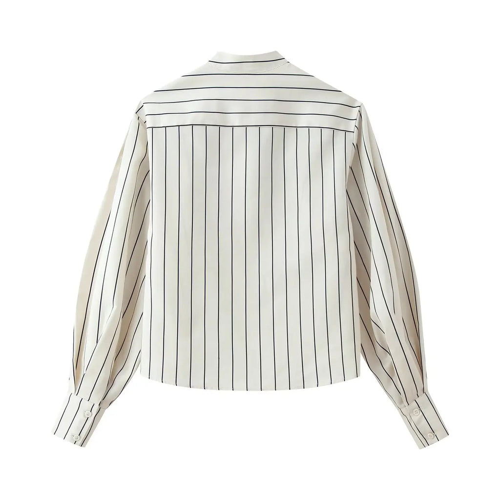 HH Damen Frühling Neue Mode Vintage Vielseitige Beige Gestreifte Puffärmel-Shirt + Hochtaillierte Lockere Plissierte Lässige Lange Hose Set
