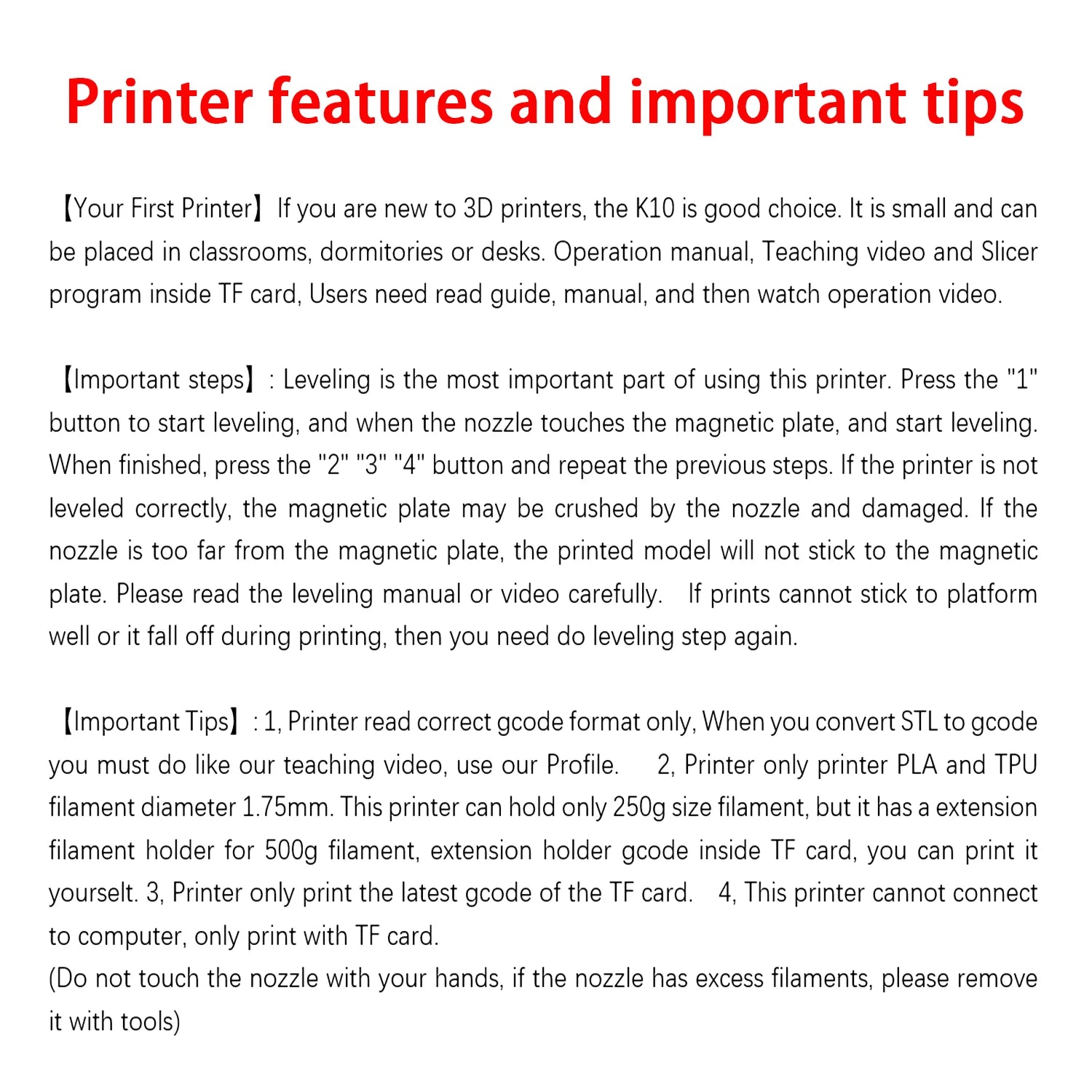 EasyThreed 3D-Drucker Einsteigermodell, kompatibel mit PLA- und TPU-1,75-mm-Filament, inklusive Netzadapter.