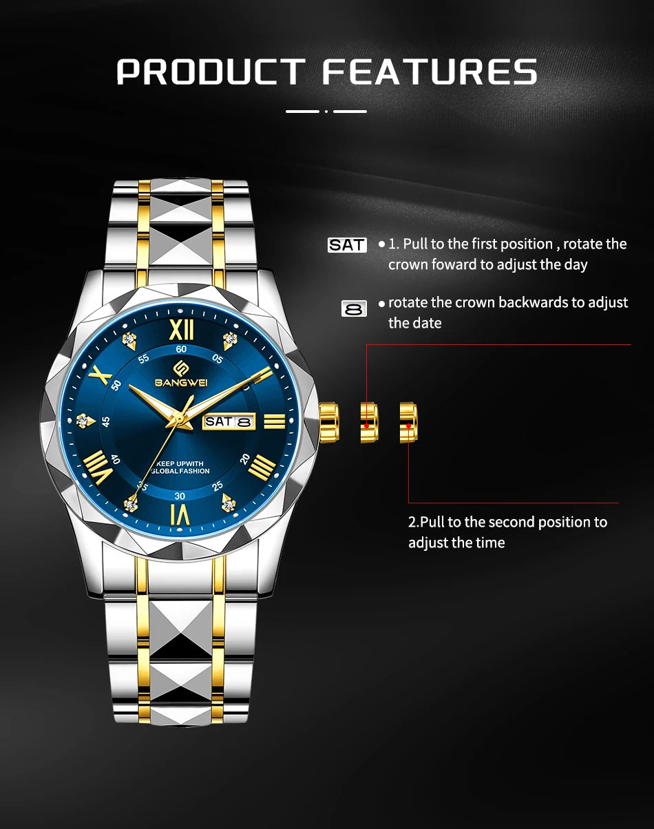 BANGWEI Elegante Luxus Quarz Damenuhr Mode Klassisch Einfach Edelstahluhren Automatisches Datum Wasserdicht Diamant Damen Armbanduhr