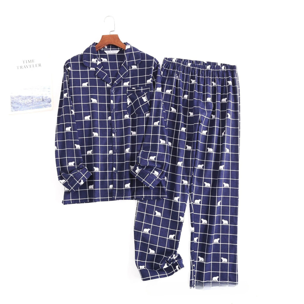 Herren-Hausanzüge Langärmelige Hosenanzüge für Herbst und Winter Pyjamas für Herren Flanell Kariertes Design Pyjamas für Herren