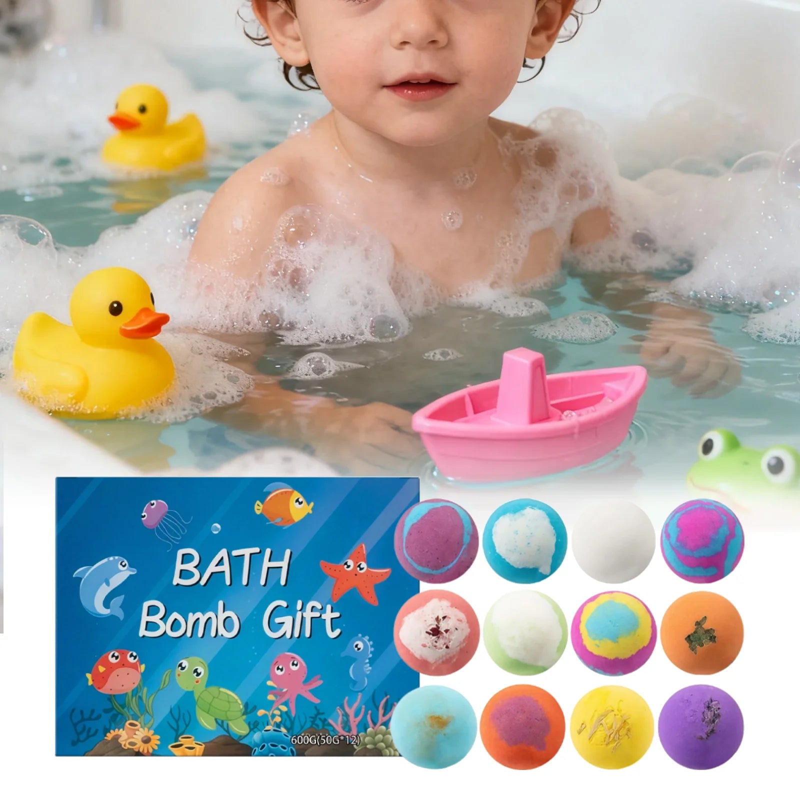 16tlg. Badebomben-Set für Kinder, handgemacht, natürlich, Mega-Blasen, Überraschung, hautfreundlich, lustiges Bade-Set, Ozeanspielzeug-Geschenk