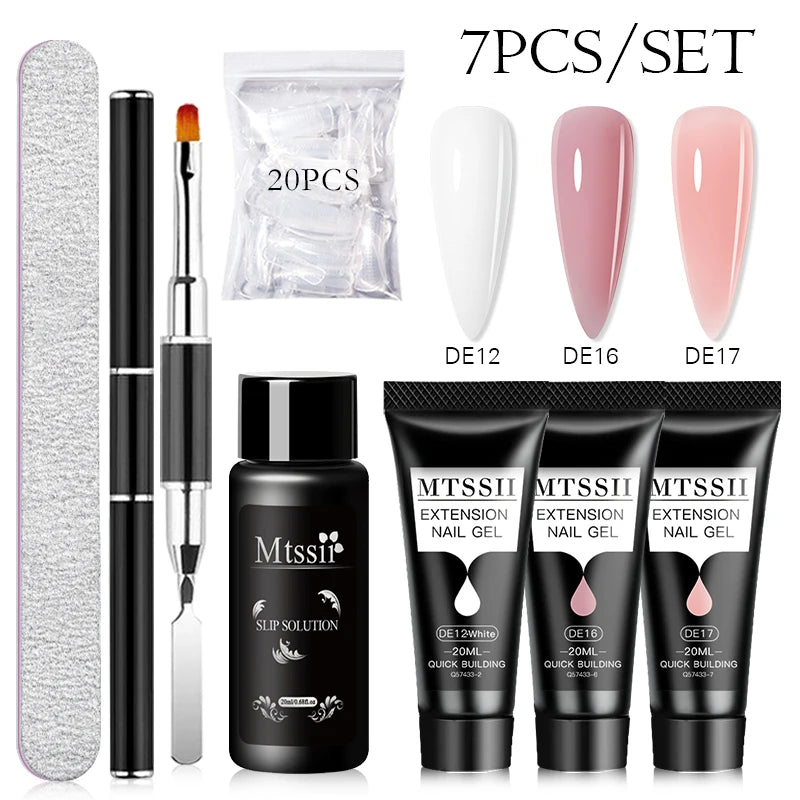 24-teiliges Set 20ml Poly Nail Extension Gel Kit Mini-UV-Lampe Versiegelung mit Basislack Überlack Professionelles Poly-UV-Nagelgel-Kit Starter-Kit