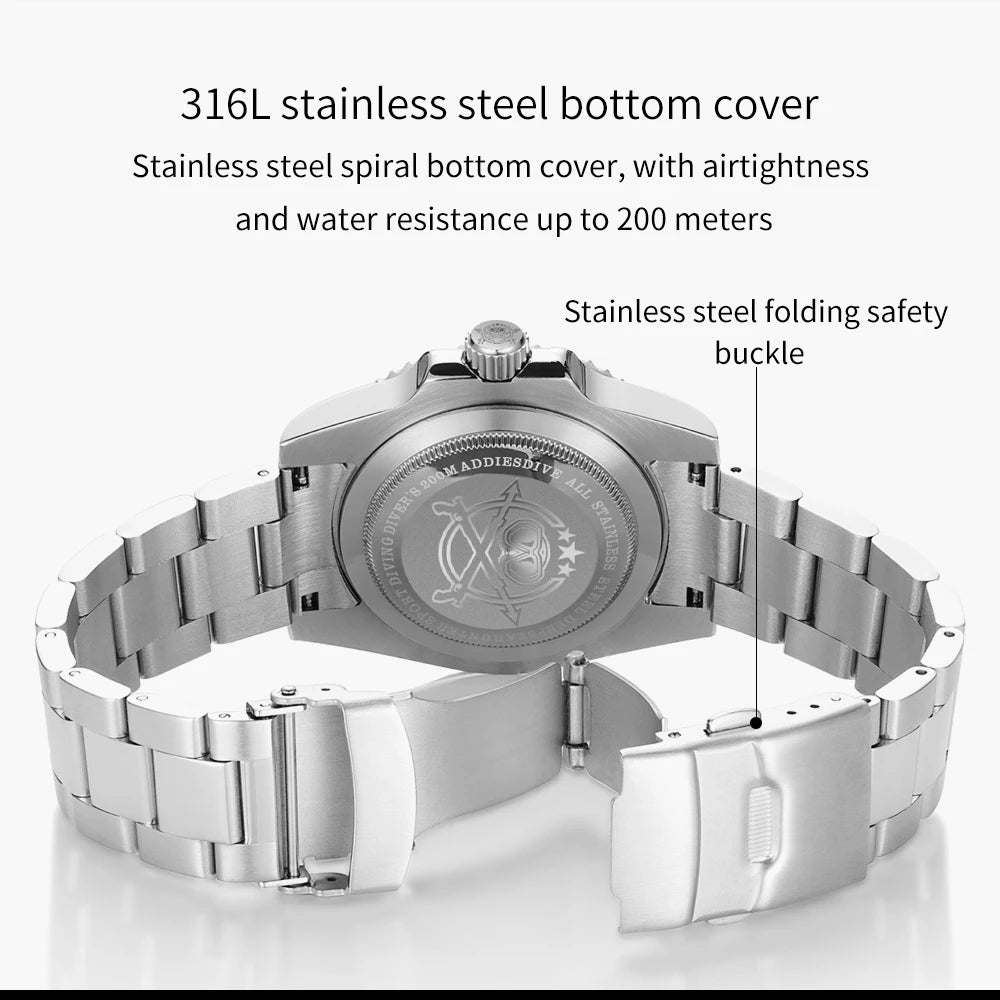 ADDIESDIVE Herren-Uhr klassisch mit Keramiklünette 200m wasserdicht Freizeit Quarz-Uhr BGW9 Blaue Leuchtzeiger Geschenk-Uhr MY-H3-2