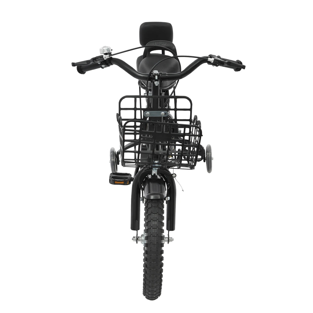 14" Kinderfahrrad Verstellbares Kinderfahrrad Belastbarkeit 60kg mit Stützrädern+Korb+Rückenlehne Rücksitz für 3-7 Jahre (Weiß/Schwarz)