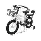 14" Kinderfahrrad Verstellbares Kinderfahrrad Belastbarkeit 60kg mit Stützrädern+Korb+Rückenlehne Rücksitz für 3-7 Jahre (Weiß/Schwarz)