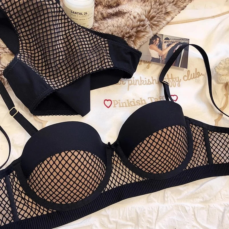 Mesh-Spitzenunterwäsche Damen Sexy kleiner Busen Push-Up-Dessous für Frauen BH-Sets Rot Weiß Hochzeitsmädchen Dicke Intimates BCD