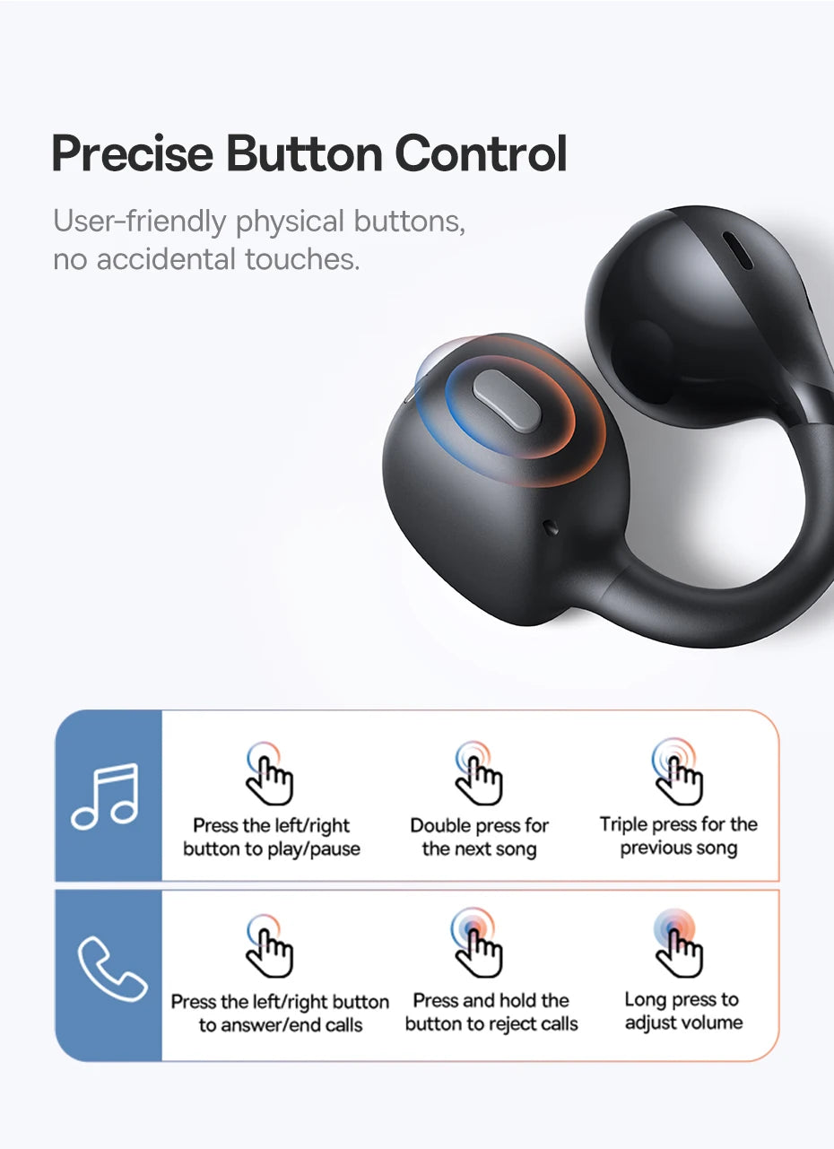 Baseus BC1 Ear-Clip-Ohrhörer Open-Ear Drahtlose Kopfhörer Bluetooth 6.0 Clip-On Sport-Kopfhörer 4 Mikrofone Super Bass IP55 Ohrstöpsel
