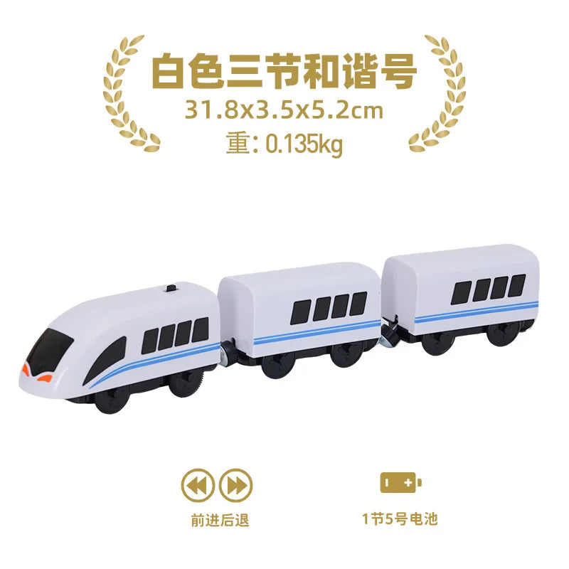 Hölzernes Elektroauto-Set Magnetischer Elektrozug mit kleiner Puppe Druckguss-Steckspielzeug-Set Kompatibel mit Eisenbahn-Holzschienenbahn