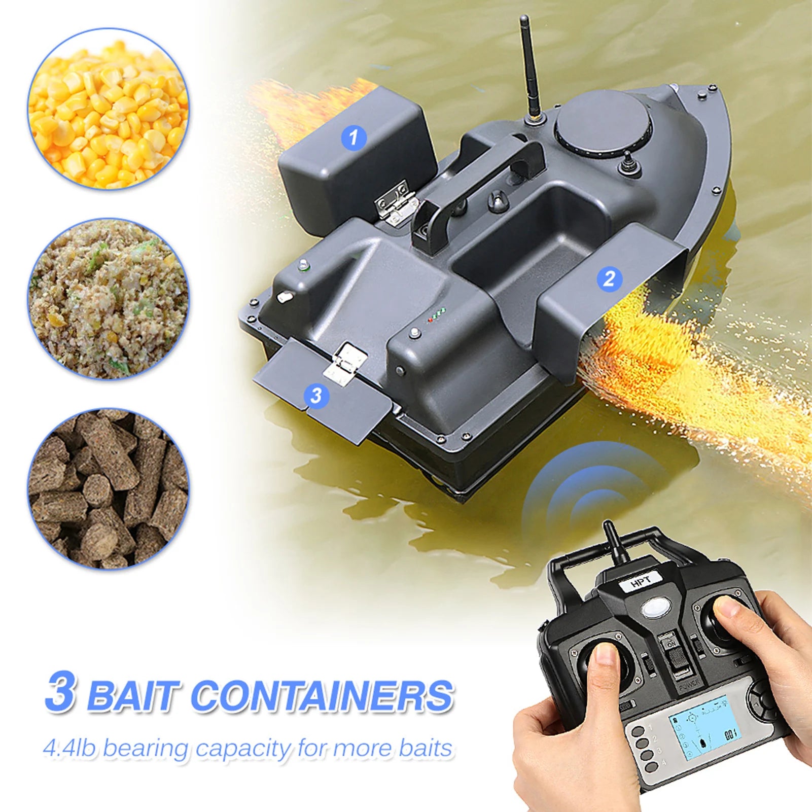 Modernes GPS-Futterboot mit 3 Köderbehältern, 12000mAh kabelloses Futterboot mit automatischer Rückkehrfunktion, verschiedene Stile