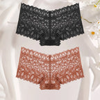 FINETOO 2Pcs Lace Four Shorts Women Low-Rise Panties Floral Underwear S-XL Girls Sexy Panties Ladies Lace Underpants Lingerie