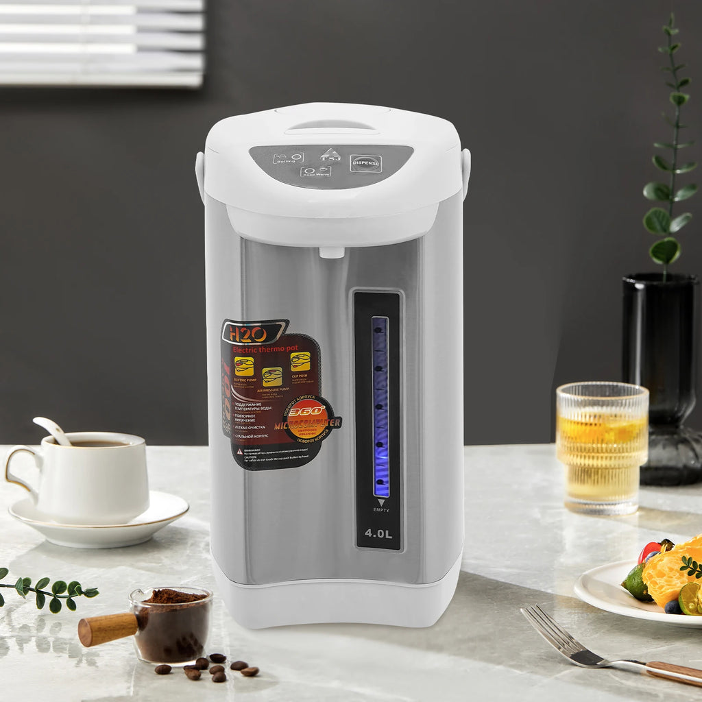 4L elektrischer Wasserkocher & Wärmer, 750W Edelstahl Heißwasserspender mit 3 Ausgabemodi, 90°C Warmhaltefunktion