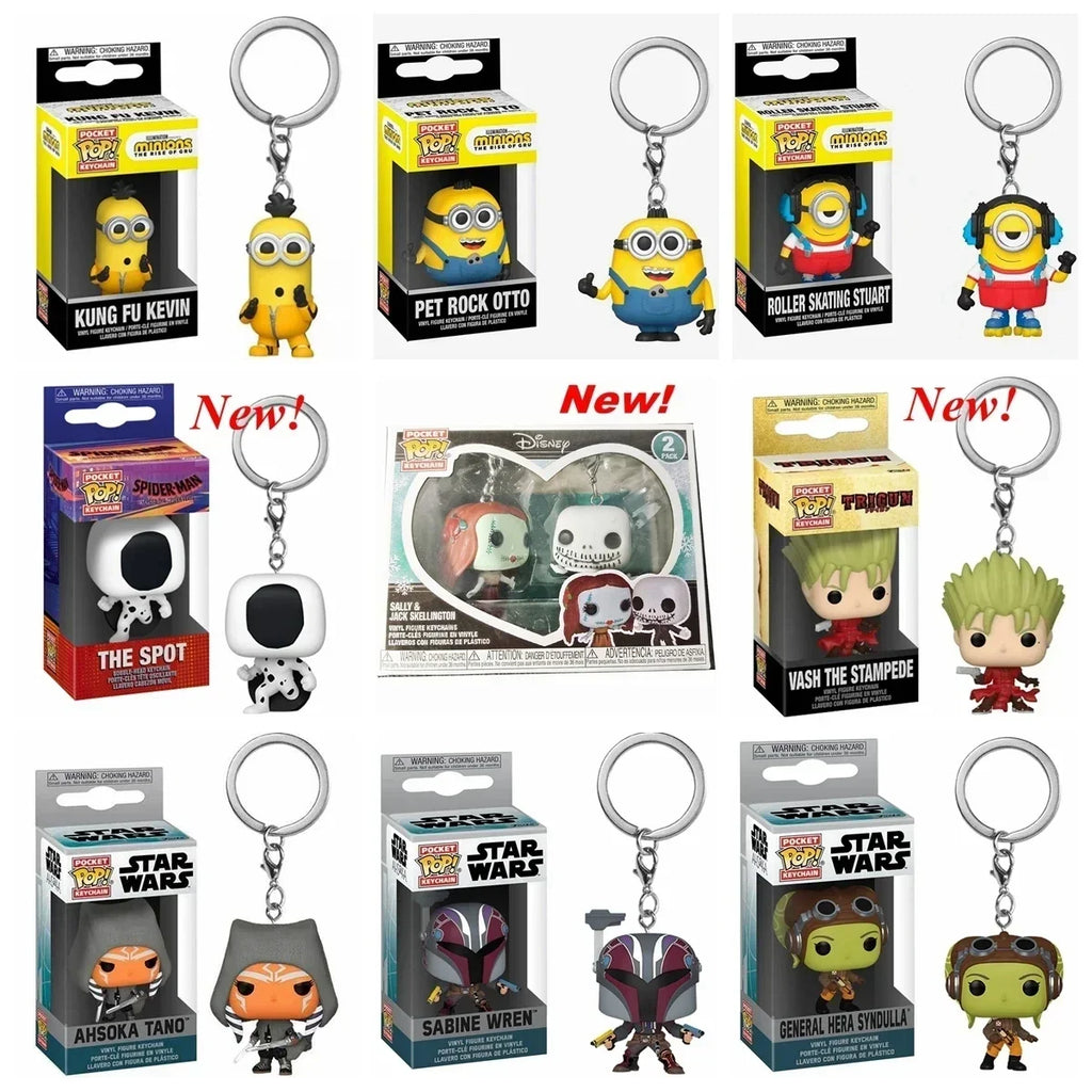 2026 Funko Schlüsselanhänger Ranger Rot Blau Pink Minion Kevin Otto Stuart Spider Spot Vash Ahsoka Inuyasha Homer Sam Sally Figuren Spielzeug