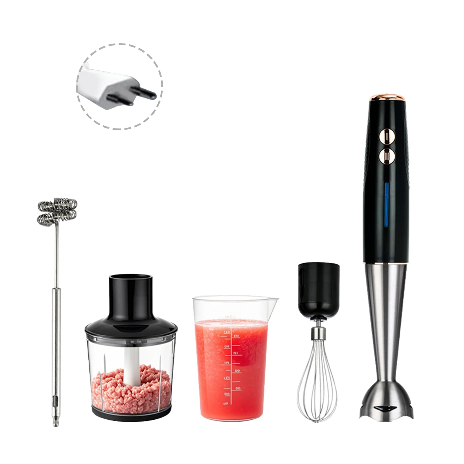 5-in-1 16500 U/min Stabmixer Pürierstab Fleischwolf Gemüsehacker 600 ml Zerkleinerer Schneebesen 600 ml Smoothie-Becher
