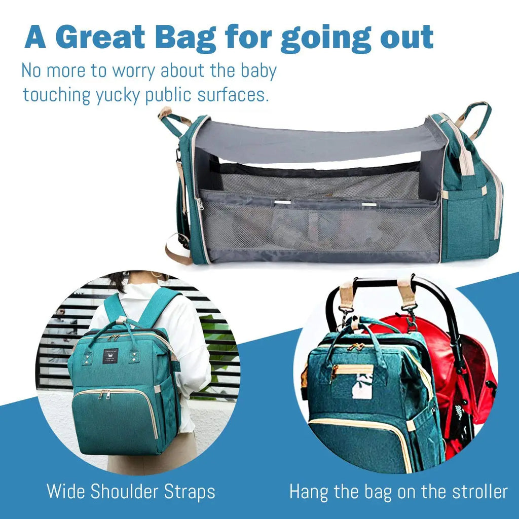 3-in-1-Wickeltaschen-Rucksack, faltbares Babybett, wasserdichte Reisetasche mit USB-Ladefunktion, Wickeltaschen-Rucksack mit Wickelbett, 3 Typen