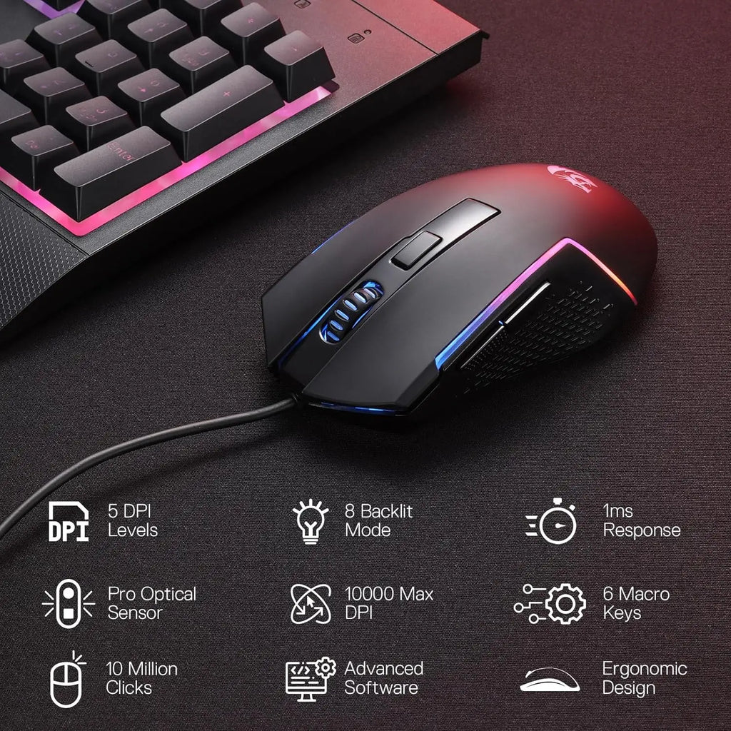 Redragon S151 Gaming Keyboard & Mouse Combo, 104 Keys K525 Wired RGB Membrane Keyboard and 10000 DPI Wired M616 Gaming Mouse