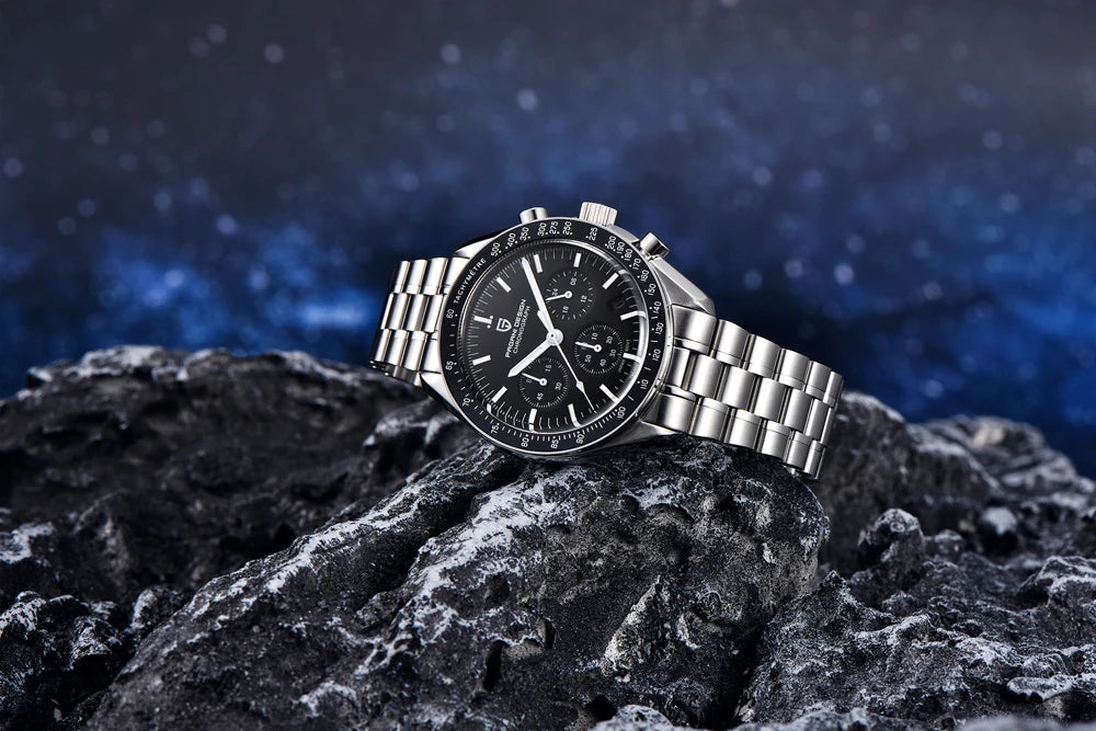 Neue PAGANI DESIGN Moon Men Uhr Retro-Luxus-Quarzuhren für Herren Edelstahl Sport wasserdicht Chronograph Herren+Mit BOX