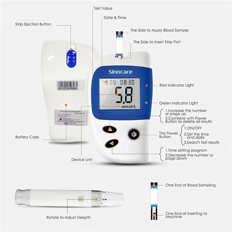 Sinocare Safe Accu2 Blutzuckermessgerät Blutzucker Testkit Diabetes Heim-Glukometer mit 50 Teststreifen oder nur Teststreifen