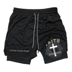 Herren-2-in-1-Lauf-Workout-Shorts mit Druck, Christian Gym Athletic Performance Shorts mit Handytasche und Handtuchschlaufe, Activewear