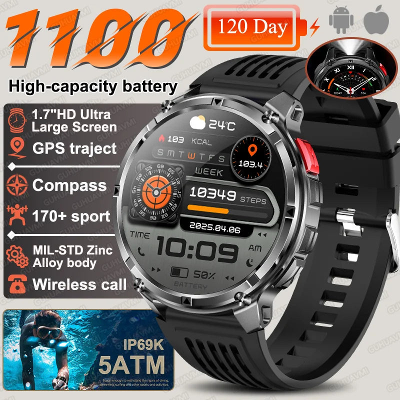 2026 Neue T-Rex3 Pro 1100mAh Akku Smartwatch GPS-Route 5ATM Wasserdicht Sport Lauf-Tracker Outdoor Kompass Militär-Smartwatch
