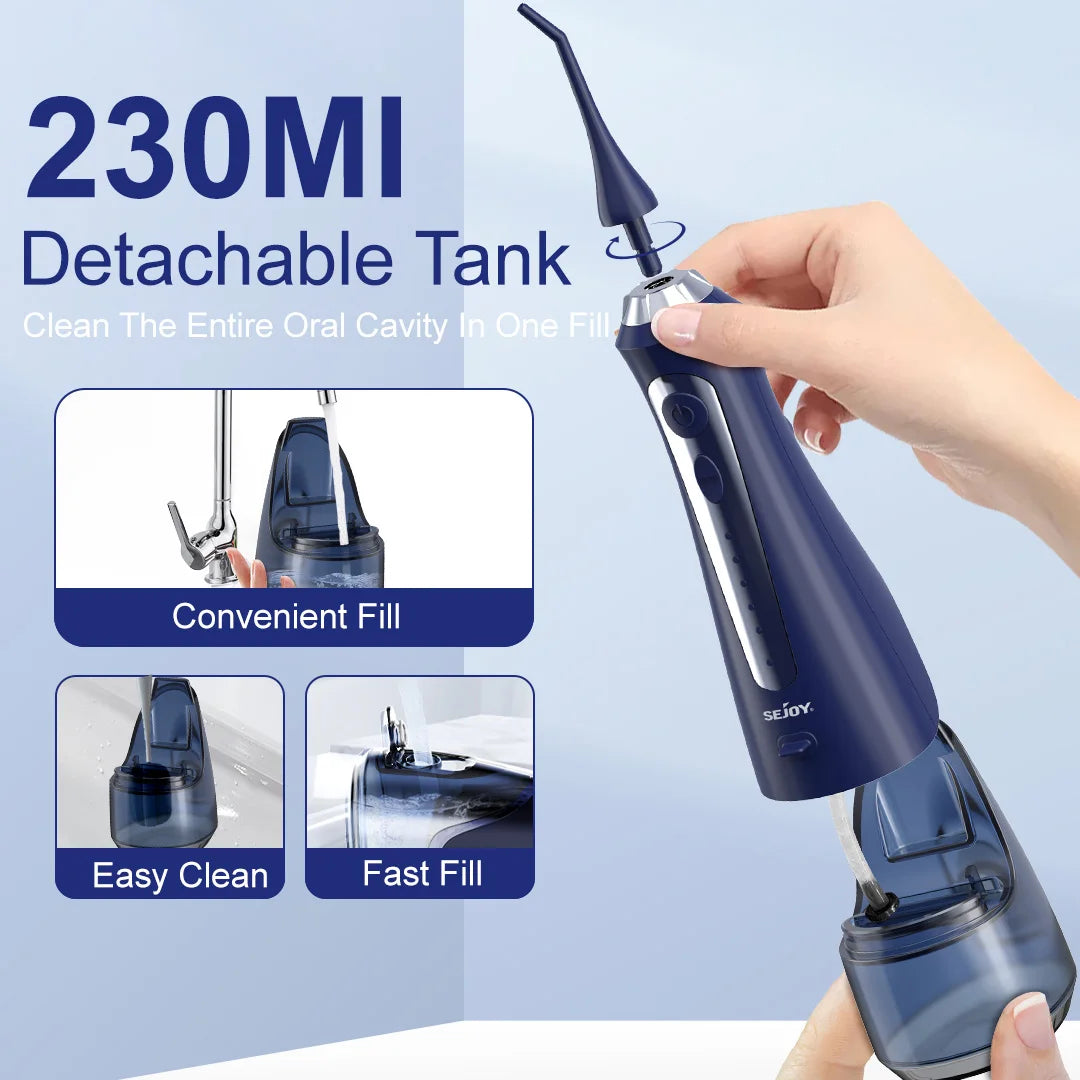 SEJOY Munddusche Irrigator Zahnaufhellungsstreifen Tragbar 230ML Tank 5 Modi 8 Düsen Reinigungsgerät für Zuhause