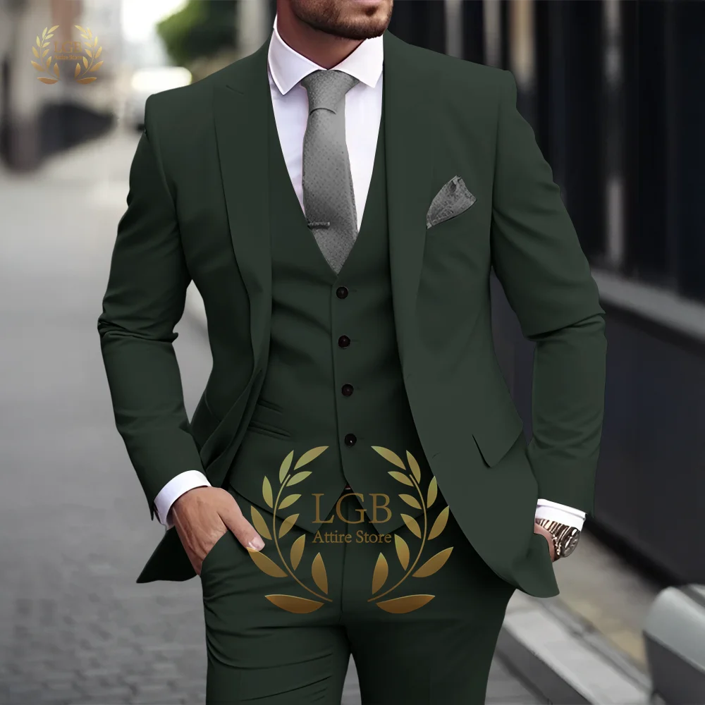 Herren Khaki 3-teiliger Anzug Klassischer spitzer Revers Business Formal Hochzeit Bräutigam Slim Fit Eleganter Gentleman-Stil Mode Blazer