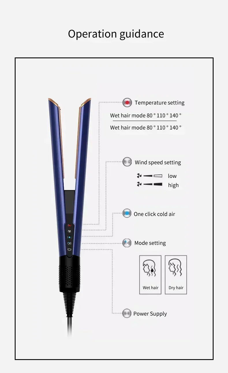 Professioneller 2-in-1 Warmluft-Glätteisen-Haartrockner mit negativen Ionen für glattes, frizzfreies Haar-Styling-Tool
