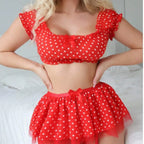 Gepunktetes sexy Tutu Damen Dessous Set Hochwertig, modisch und exquisit, schulterfreies zweiteiliges Set mit Schlitz