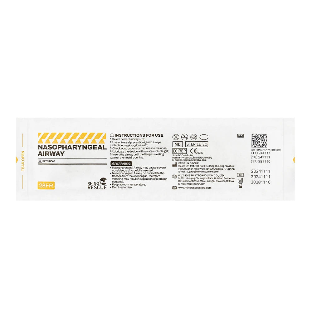 RHINO RESCUE Nasopharyngeal-Tubus, NPA Nasaler Tubus 28 FR. mit Gleitmittel (2er-Pack)
