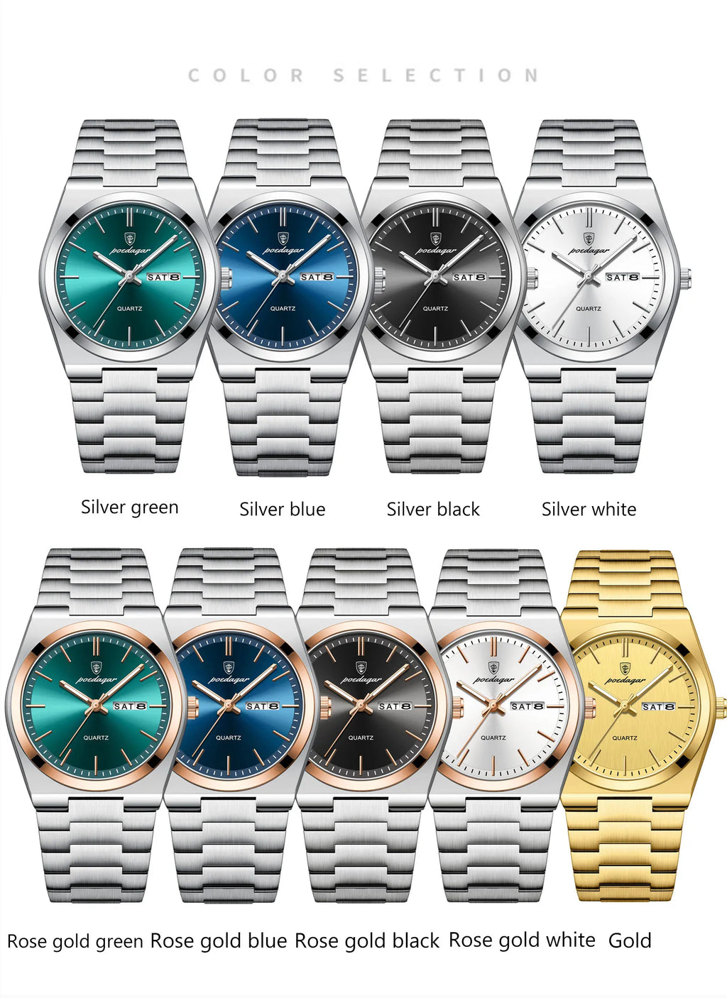 POEDAGAR Luxus Herrenuhren Wasserdicht Leuchtende Datumsanzeige Wochentag Herrenuhr Edelstahl Casual Mode Quarz Herren Armbanduhr Reloj