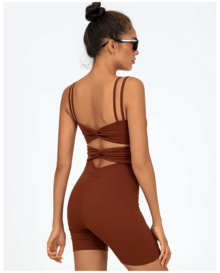 Greenora Damen Workout Strampler Sexy Rückenfrei Yoga Overall Eng Anliegend Body Fitness Activewear Ärmellose Sportbekleidung Einteiler