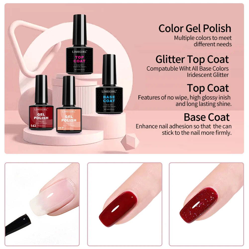 LIMEGIRL Gel-Nagellack-Kit UV Soak-off Gel Primer Polish Maniküre-Kit mit UV LED Lampe Trockner Semi-permanentes Gel-Nagellack-Kit Zweitbild