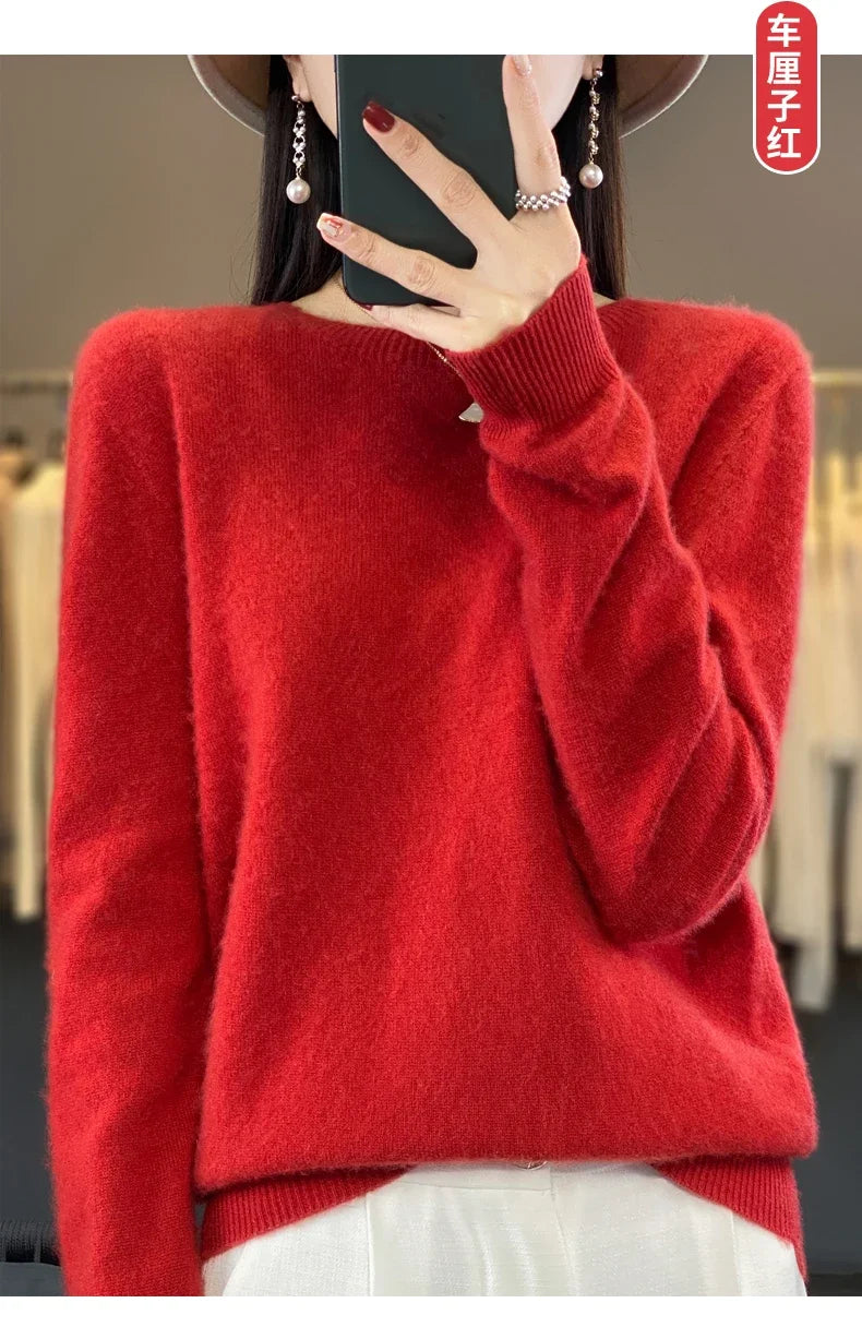 100 % Merinowolle Pullover Damen O-Ausschnitt Kaschmir Strickwaren Female Pullover Herbst Winter Freizeit Oberteile Einfarbig Weiche Kleidung