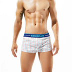 SEOBEAN Klassische Herren Boxershorts kariert 100% Baumwolle Unterwäsche Boxershorts U-konvexer Beutel Pfeil Panties Shorts Herren Schlafunterteile