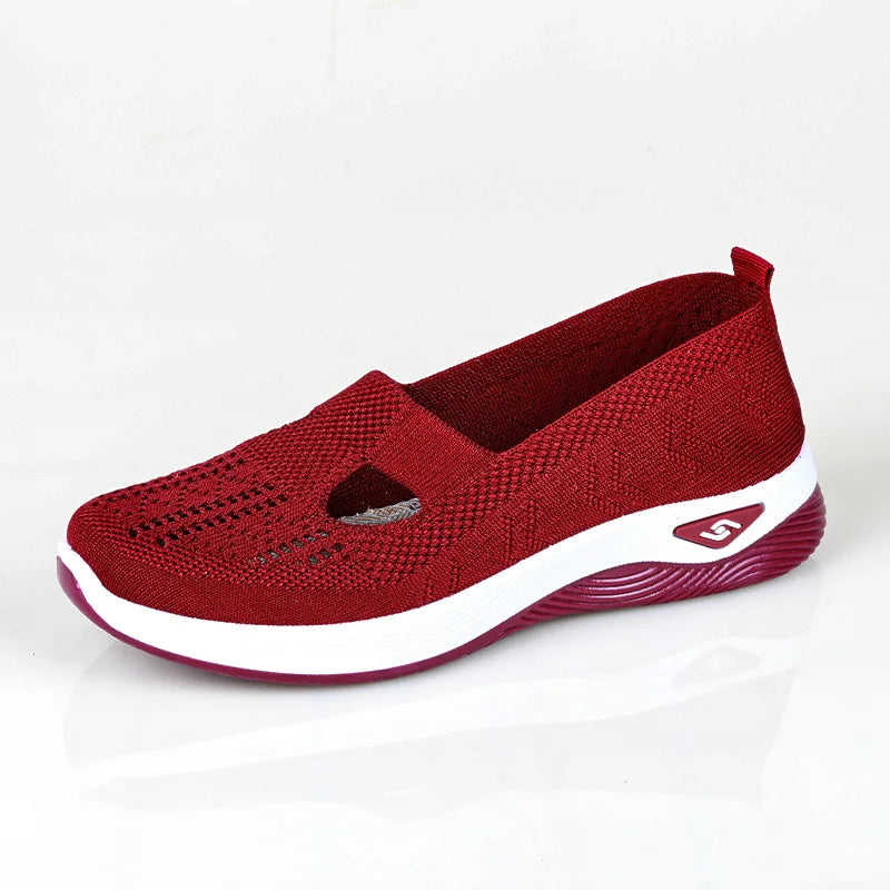 Damen Neue Sommerschuhe Mesh Atmungsaktive Sneaker Leichte Slip-on Plateau Freizeitschuhe Damen Rutschfeste Gehschuhe Gewebte Schuhe Hauptbild